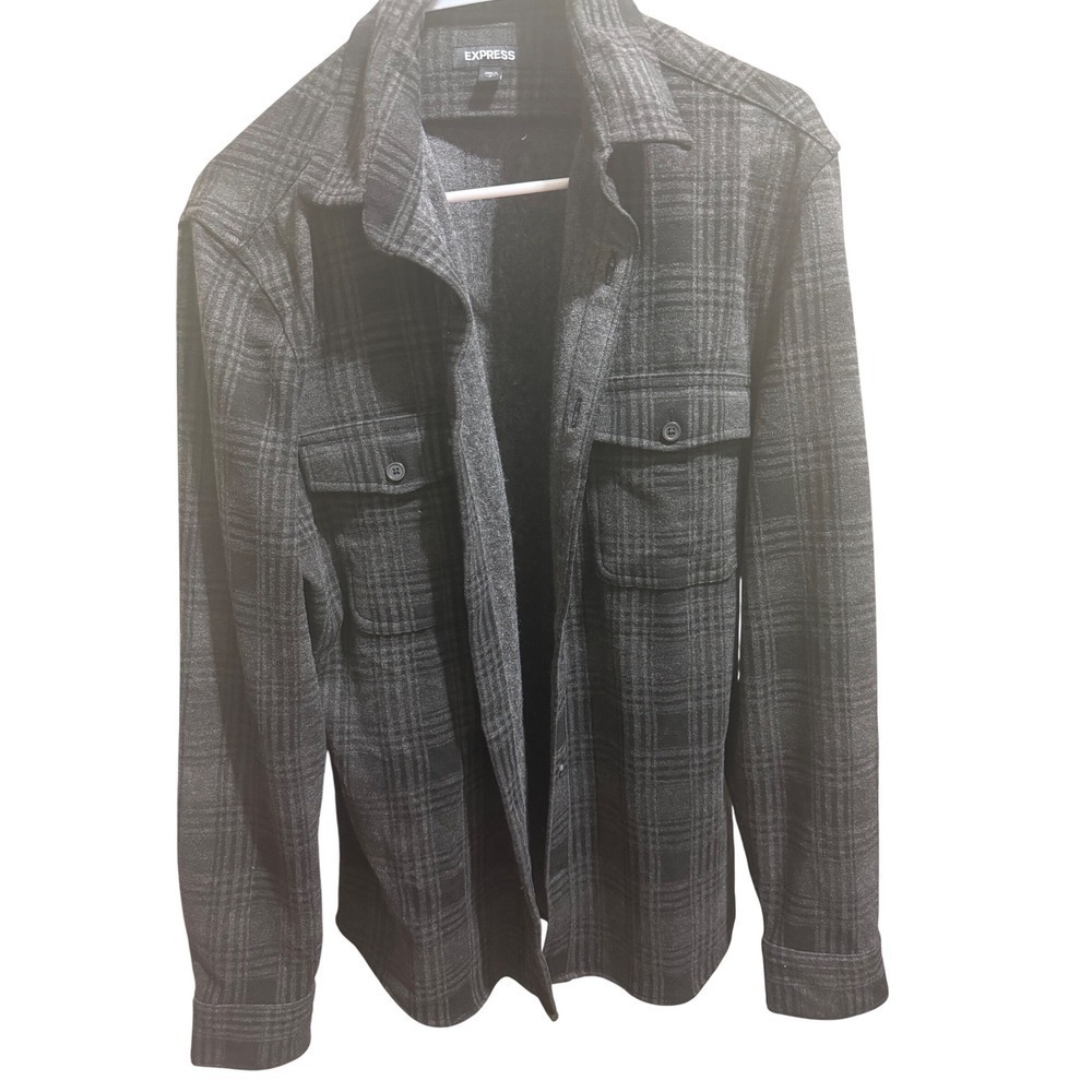 EXPRESS Men's Plaid Flannel Shirt Jacket Charcoal Gray Size S